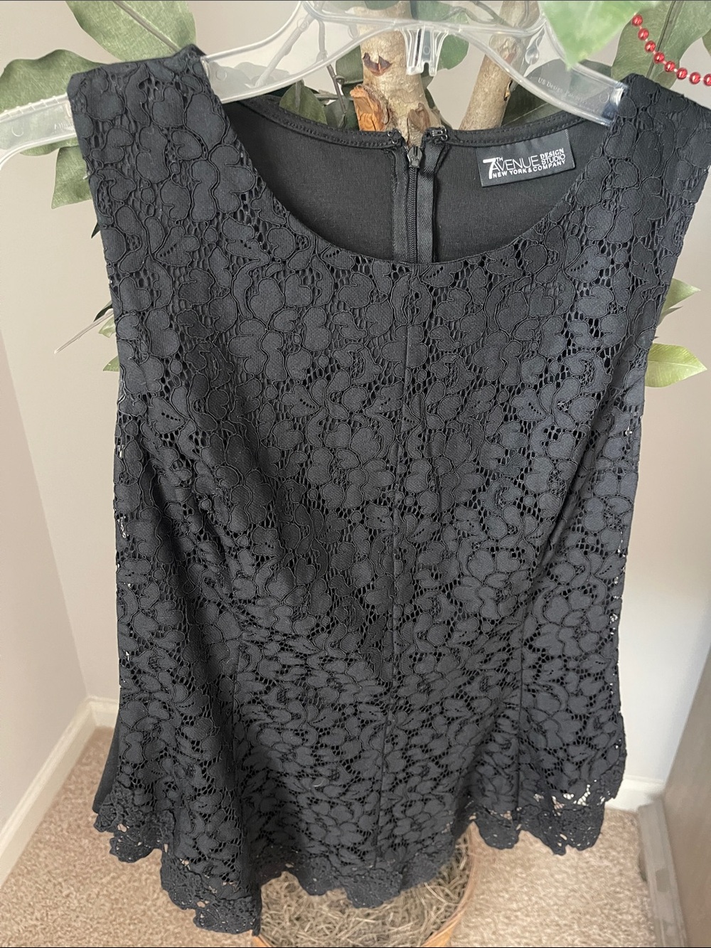 New York & Company Black Floral Lace Peplum Tunic